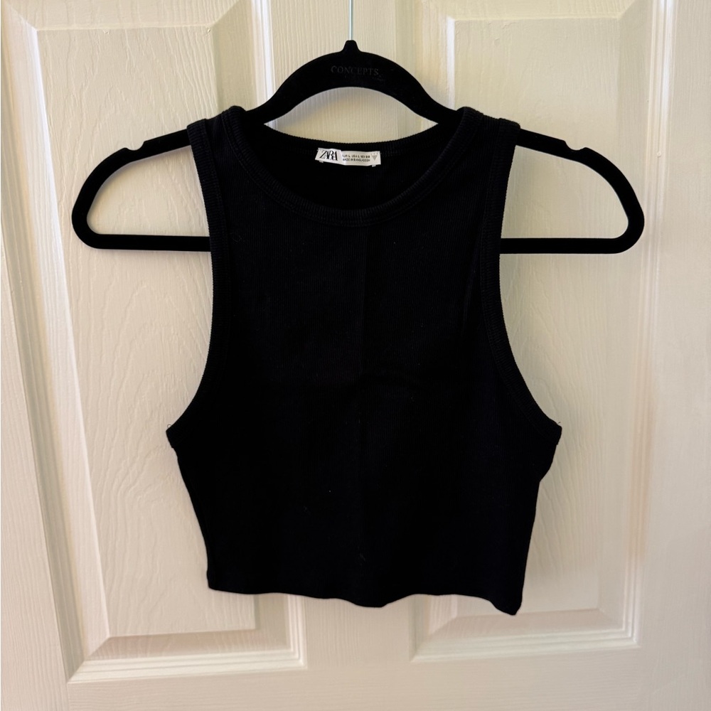 Zara Black High Neck Ribbed Crop Top